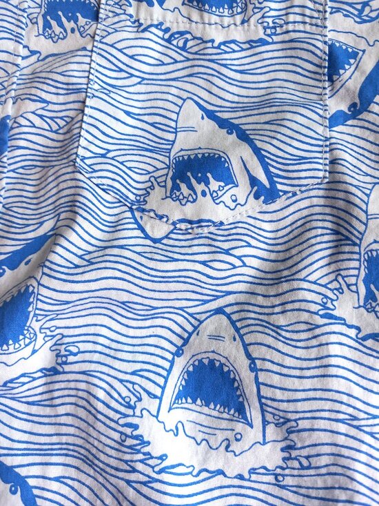 Hurley Other - Hurley Kids Blue Short Sleeved Shark Print Button Front Shirt - Child Small